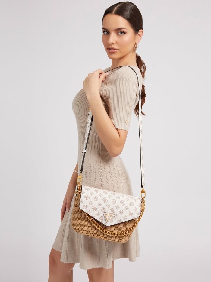 Bolsa De Hombro Guess Lilica Raffia Mini Mujer Beige | SE-366210