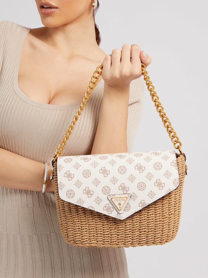 Bolsa De Hombro Guess Lilica Raffia Mini Mujer Beige | SE-366210