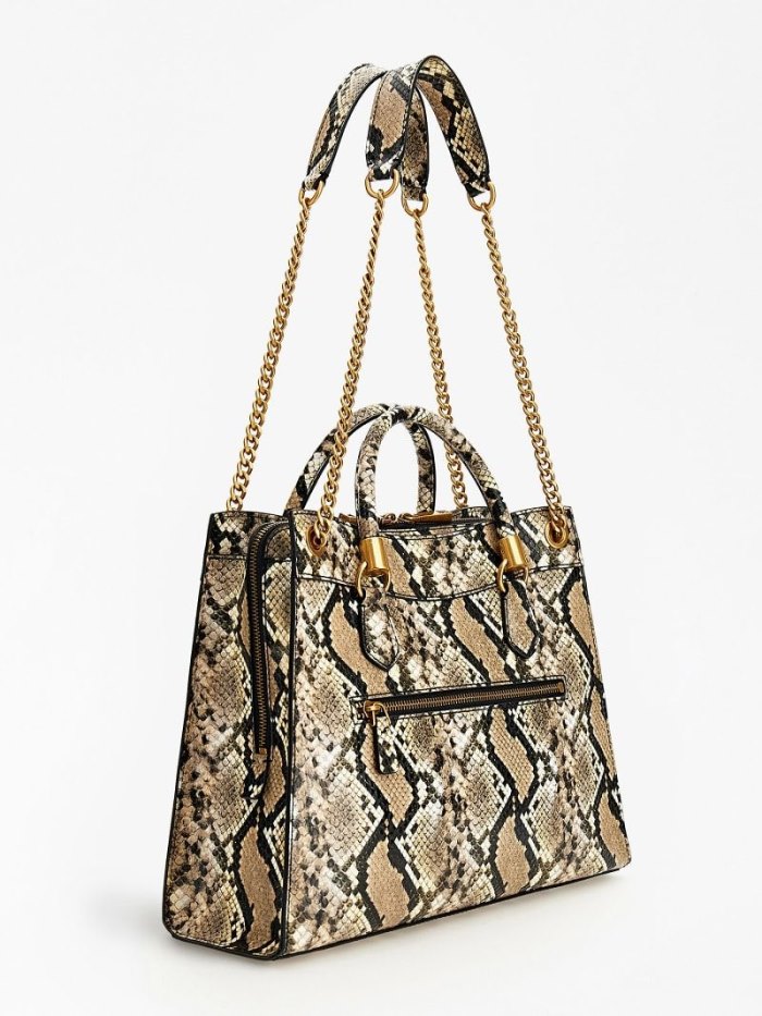 Bolsa De Hombro Guess Nell Python-print Mujer Beige | SE-387953