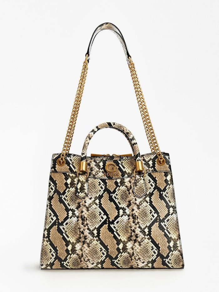 Bolsa De Hombro Guess Nell Python-print Mujer Beige | SE-387953