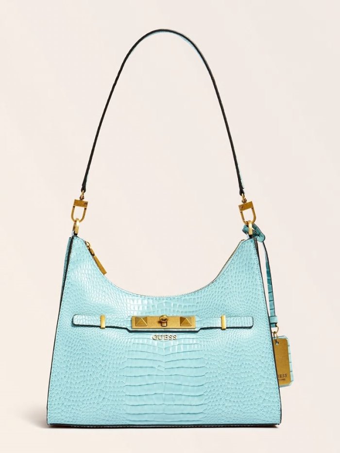 Bolsa De Hombro Guess Raffie Croc Print Mujer Azules Claro | SE-330971