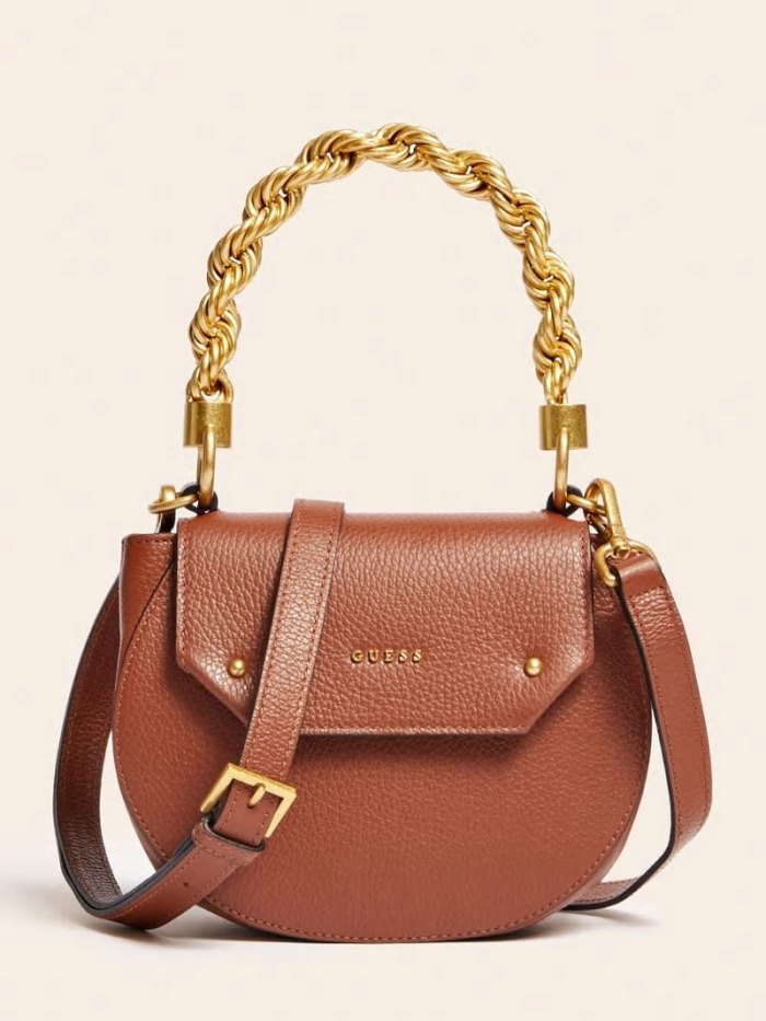 Bolsa de Mano Guess Aida Real Leather Mini Mujer Marrom | SE-562731