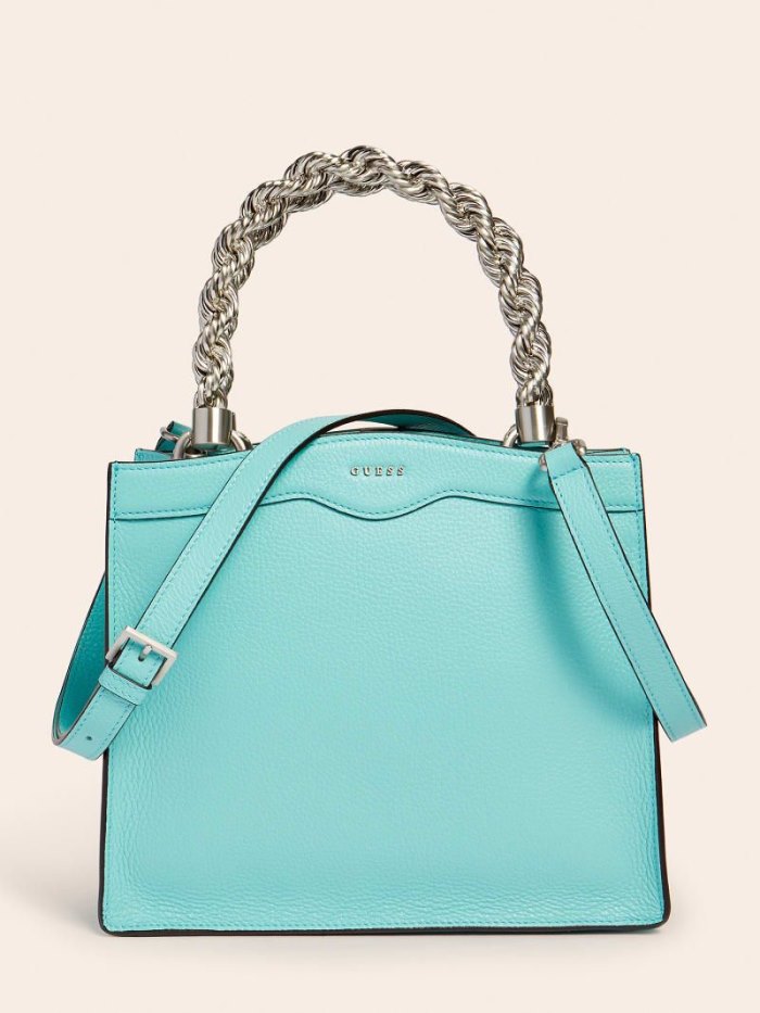 Bolsa de Mano Guess Aida Real Leather Mini Mujer Azules | SE-545277