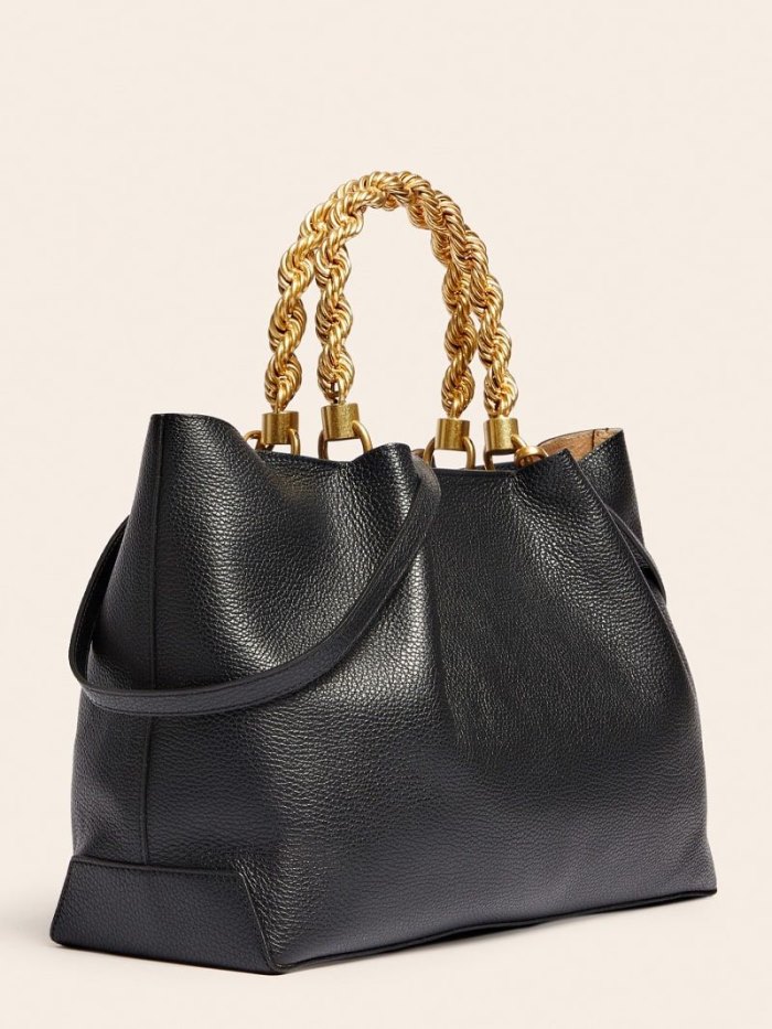 Bolsa de Mano Guess Aida Real Leather Mujer Negros | SE-766709