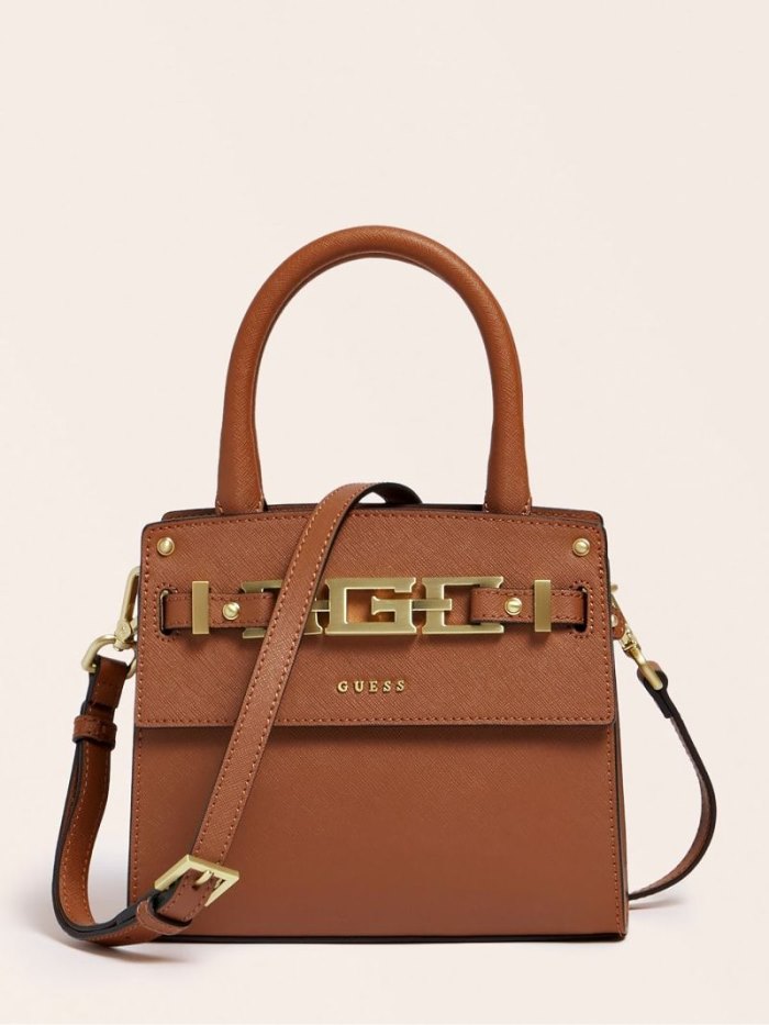 Bolsa de Mano Guess Cristina Real Leather Mujer Marrom | SE-203179