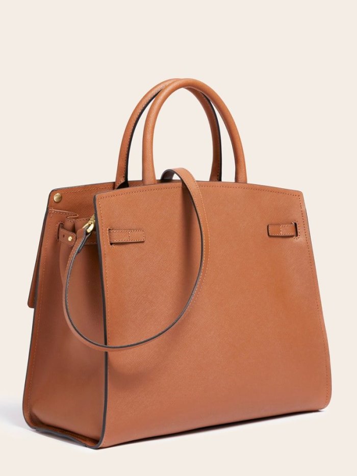 Bolsa de Mano Guess Cristina Real Leather Mujer Marrom | SE-225440