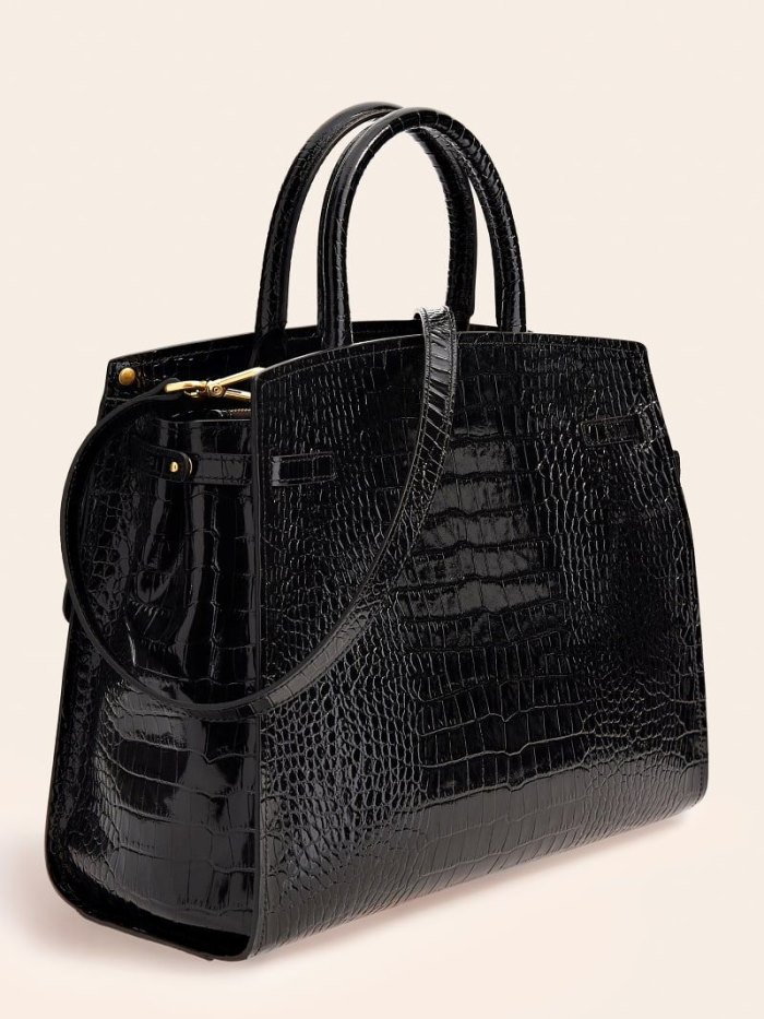 Bolsa de Mano Guess Cristina Real Leather Mujer Negros | SE-522492