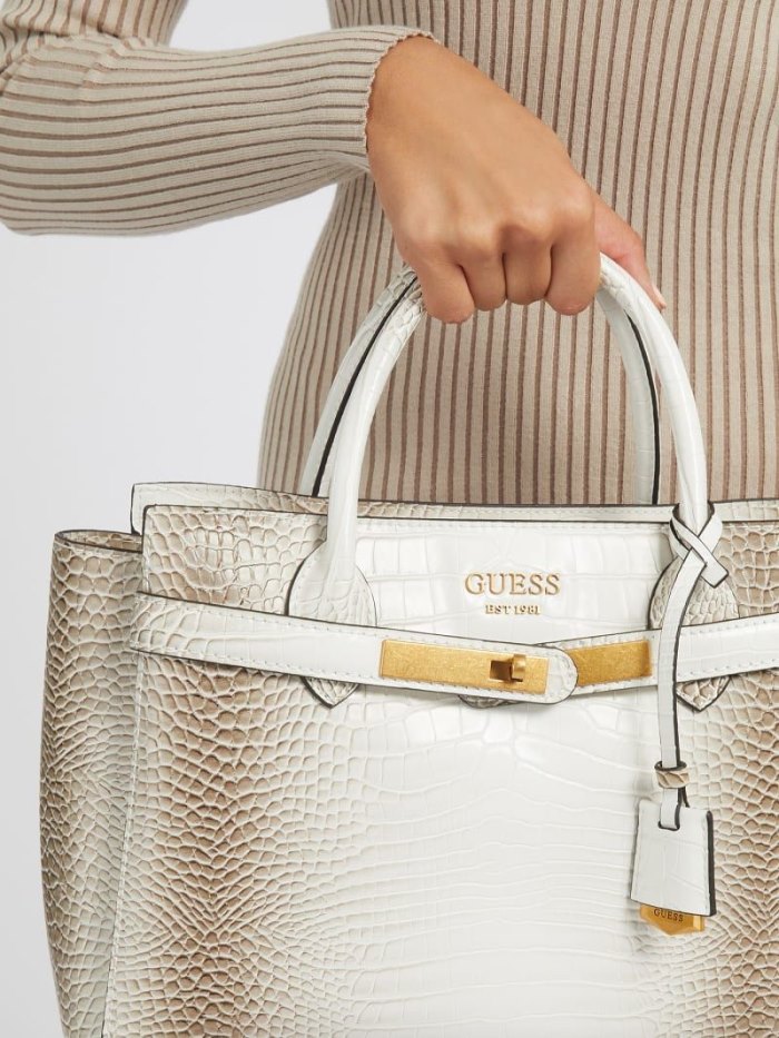 Bolsa de Mano Guess Enisa Croc Print Mujer Blancos | SE-121858