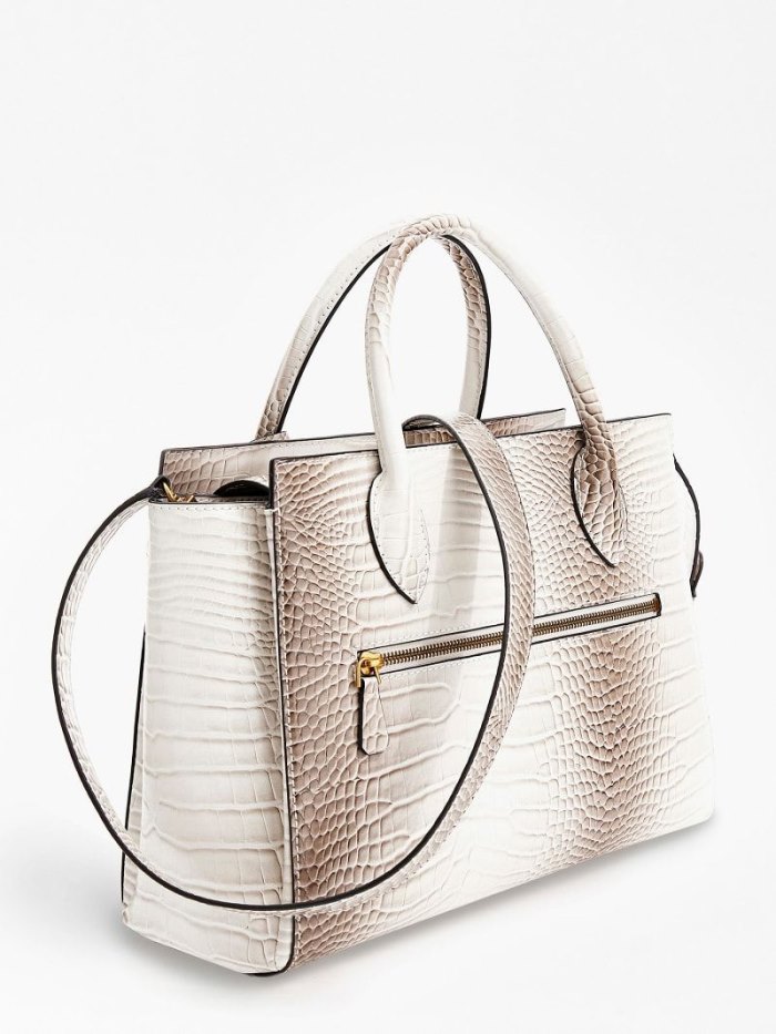 Bolsa de Mano Guess Enisa Croc Print Mujer Blancos | SE-121858