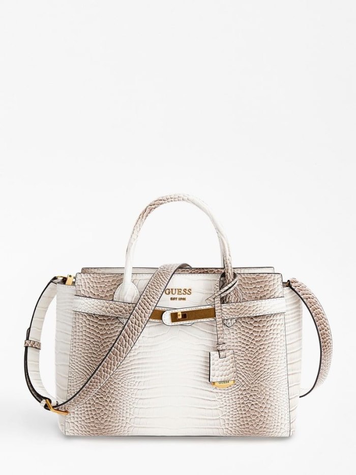 Bolsa de Mano Guess Enisa Croc Print Mujer Blancos | SE-121858