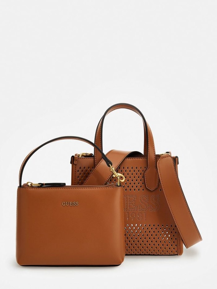 Bolsa de Mano Guess Katey Perforated Mini Mujer Marrom | SE-678268