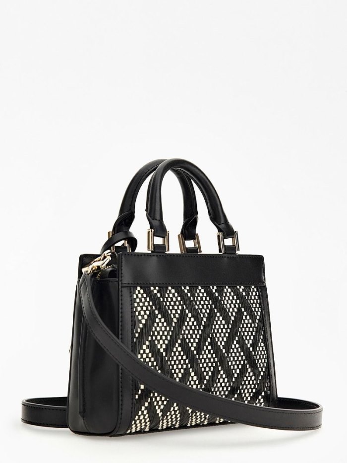 Bolsa de Mano Guess Katey Raffia Mini Mujer Negros | SE-731379