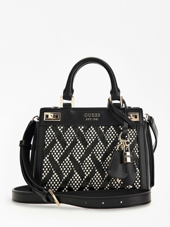 Bolsa de Mano Guess Katey Raffia Mini Mujer Negros | SE-731379