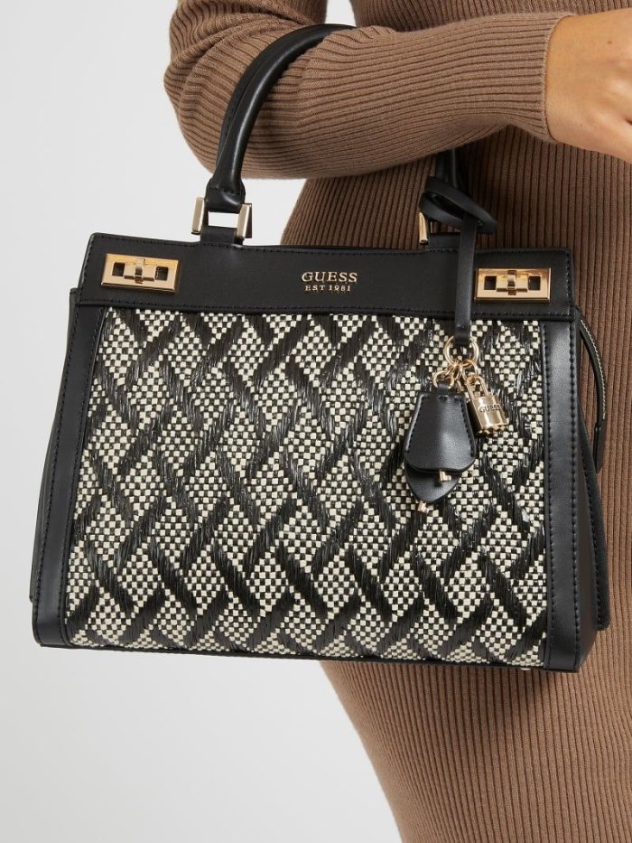 Bolsa de Mano Guess Katey Raffia Mujer Negros | SE-881319