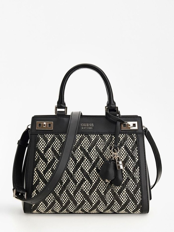 Bolsa de Mano Guess Katey Raffia Mujer Negros | SE-881319