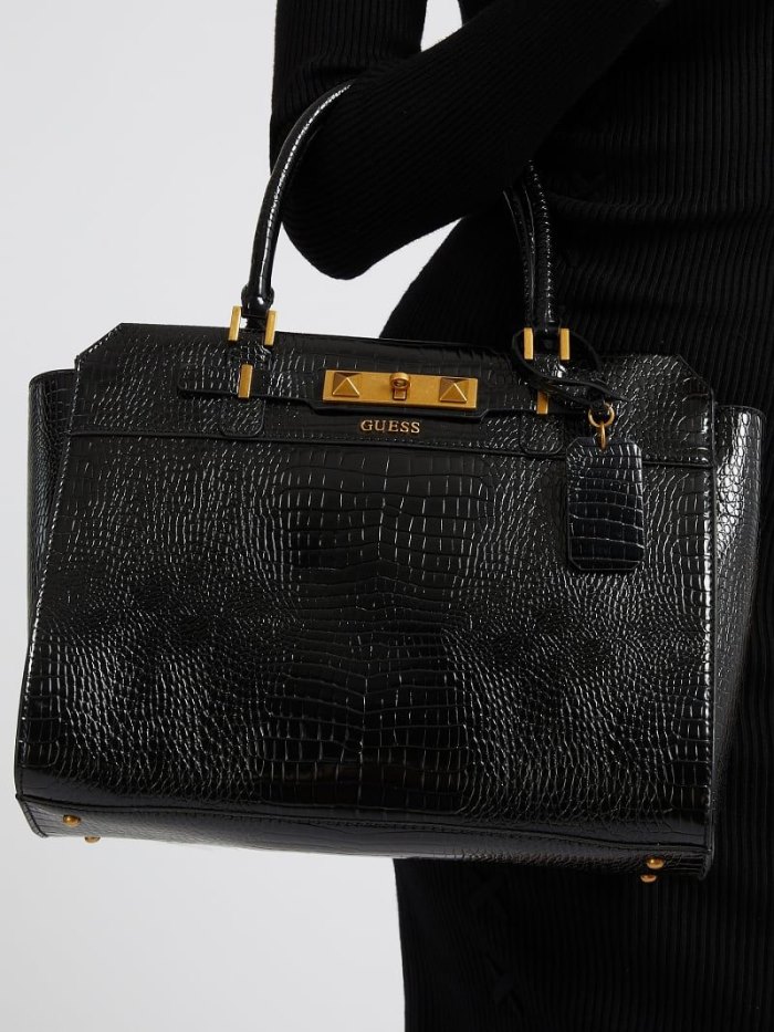 Bolsa de Mano Guess Raffie Croc Print Mujer Negros | SE-107505