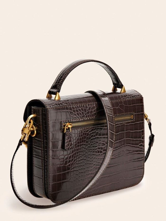 Bolsa de Mano Guess Retour Croc Print Mini Mujer Marrom | SE-236669