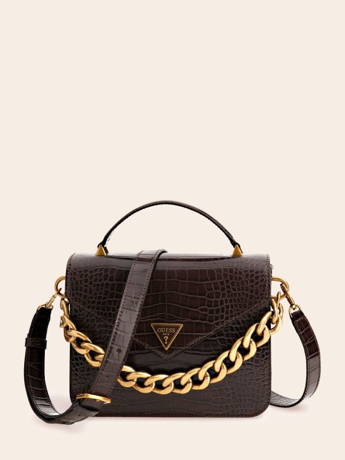 Bolsa de Mano Guess Retour Croc Print Mini Mujer Marrom | SE-236669