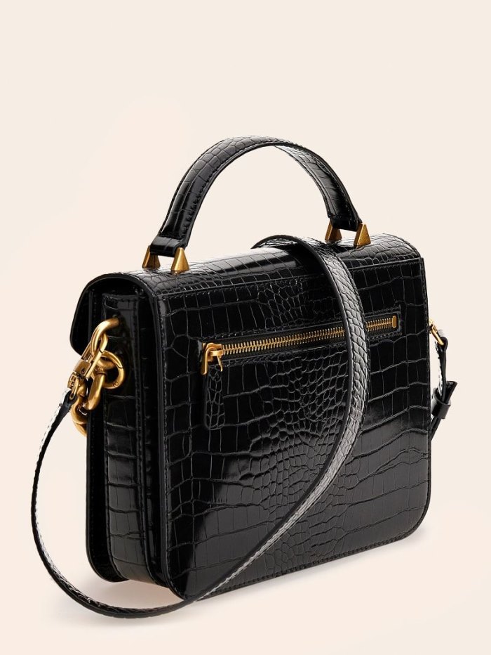 Bolsa de Mano Guess Retour Croc Print Mini Mujer Negros | SE-840697