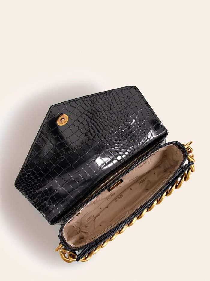 Bolsa de Mano Guess Retour Croc Print Mini Mujer Negros | SE-840697