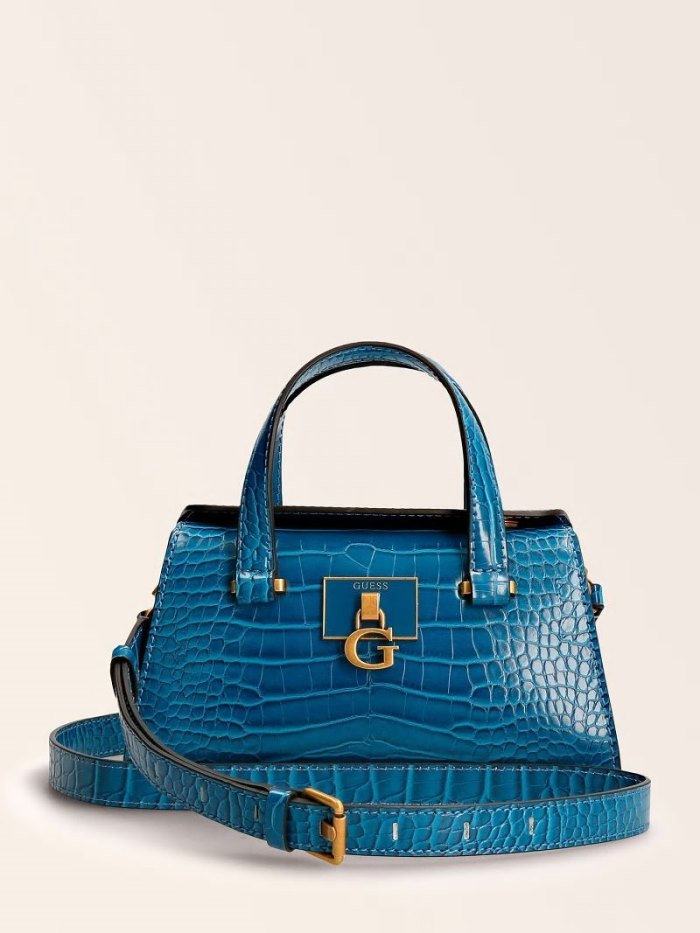 Bolsa de Mano Guess Stephi Croc Print Mini Mujer Azules | SE-570839