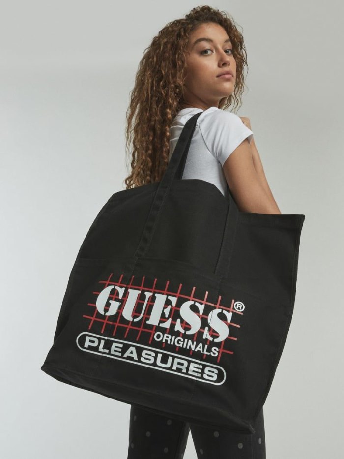 Bolsas Guess Logo Lettering Canvas Bag Hombre Negros | SE-026345