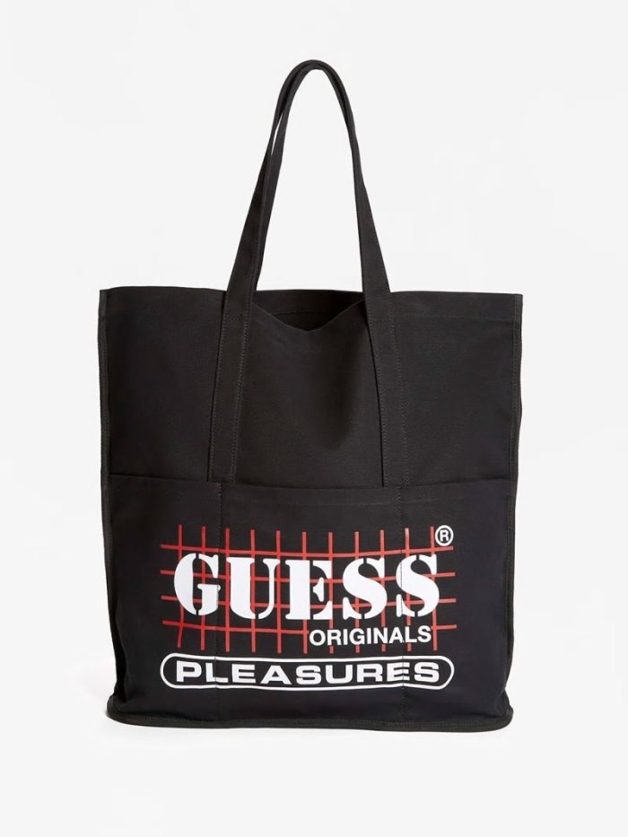 Bolsas Guess Logo Lettering Canvas Bag Hombre Negros | SE-026345