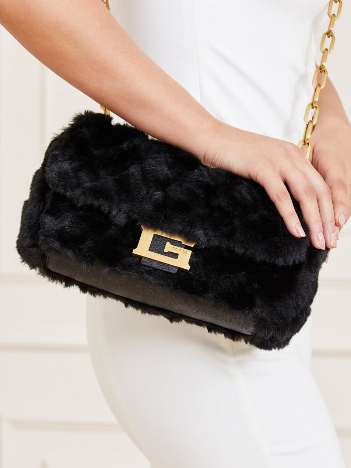 Bolsas Hombro Guess Helma Faux Fur Mujer Negros | SE-954240