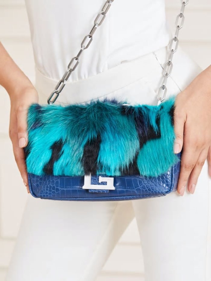 Bolsas Hombro Guess Helma Faux Fur Mujer Azules | SE-404780