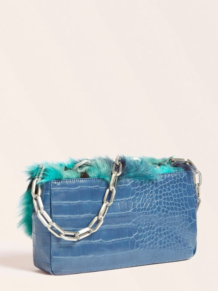 Bolsas Hombro Guess Helma Faux Fur Mujer Azules | SE-404780