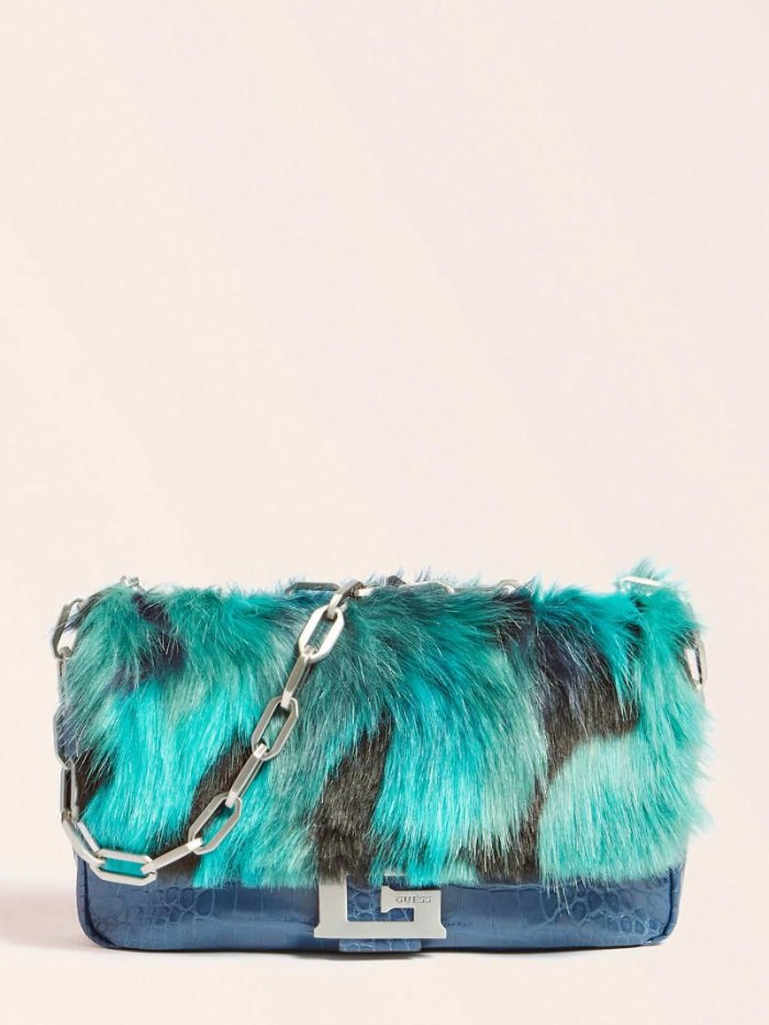 Bolsas Hombro Guess Helma Faux Fur Mujer Azules | SE-404780