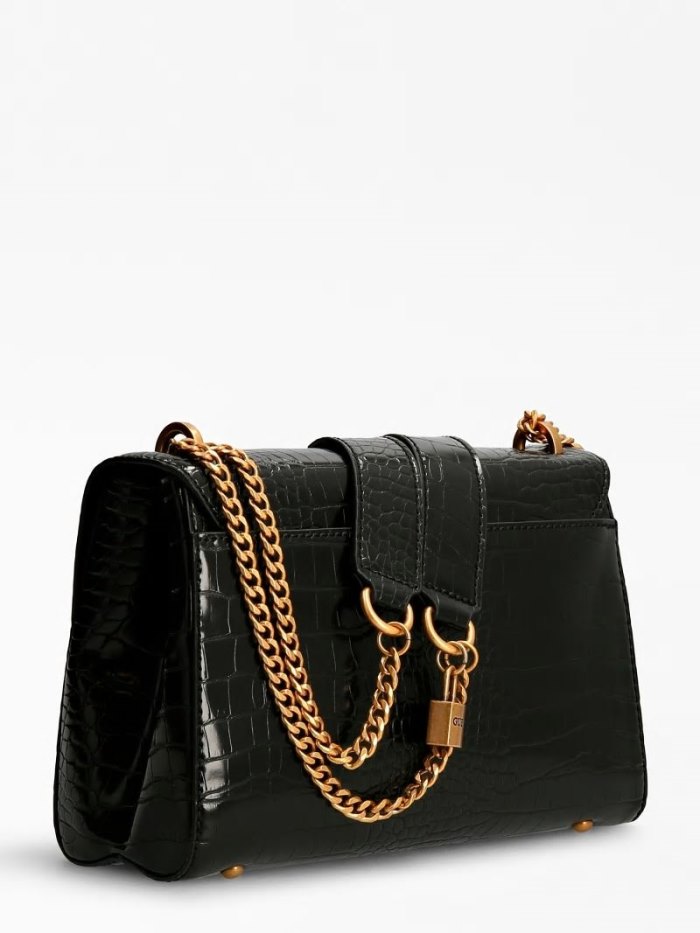 Bolsas Hombro Guess Katey Croc Print Mujer Negros | SE-754878