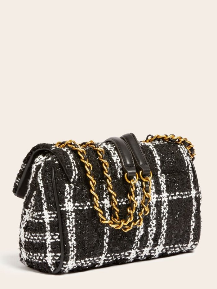 Bolsas Hombro Guess Kimi Tweed Mini Mujer Negros | SE-765095