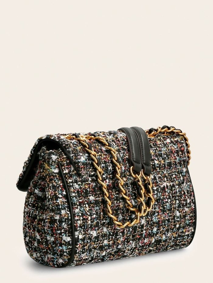 Bolsas Hombro Guess Kimi Tweed Mini Mujer Negros | SE-381026