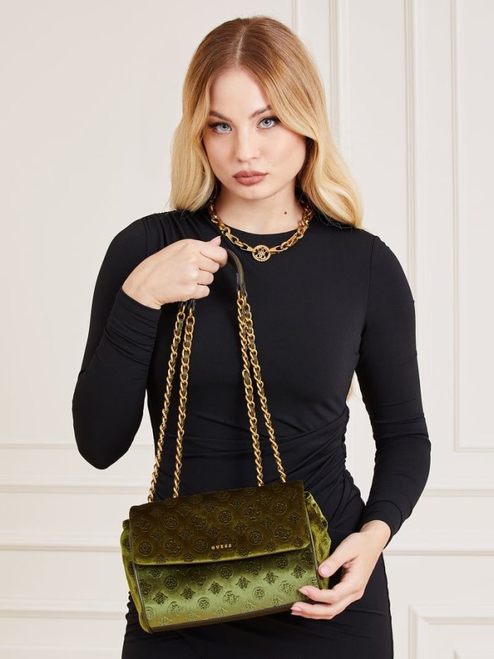 Bolsas Hombro Guess Kimi Velvet Mujer Verdes | SE-452539