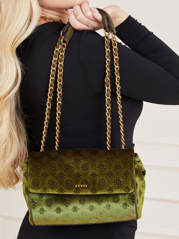 Bolsas Hombro Guess Kimi Velvet Mujer Verdes | SE-452539