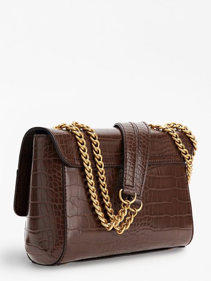 Bolsas Hombro Guess Nell Croc-print Mujer Marrom | SE-303395