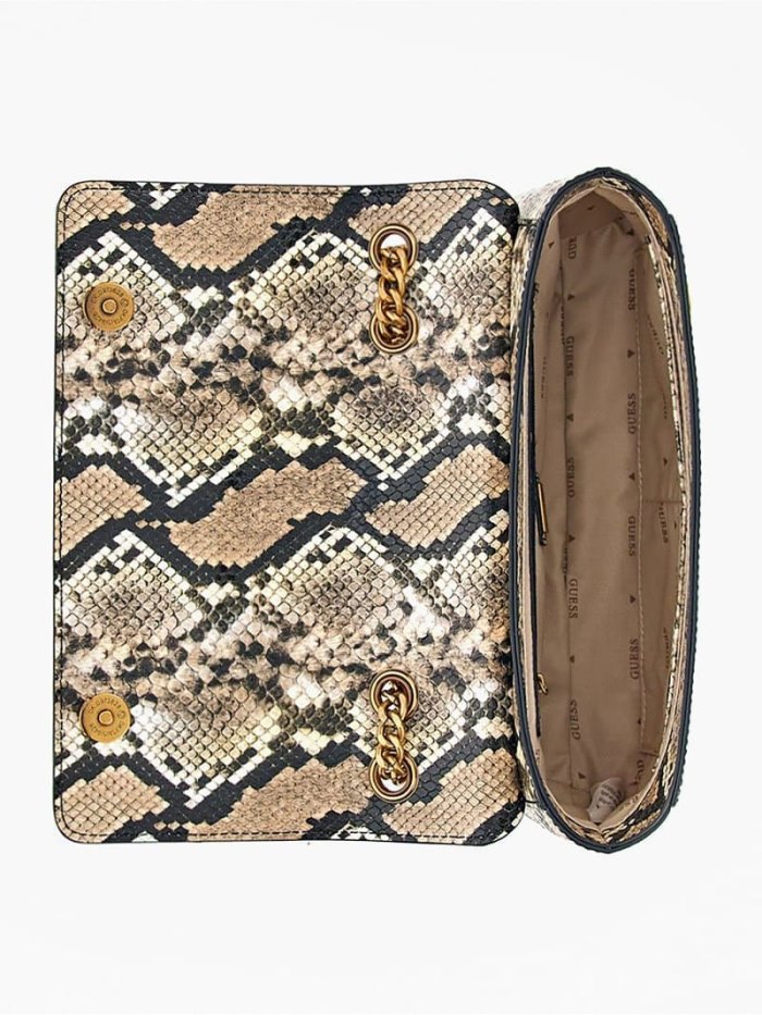 Bolsas Hombro Guess Nell Python-print Mujer Beige | SE-152210