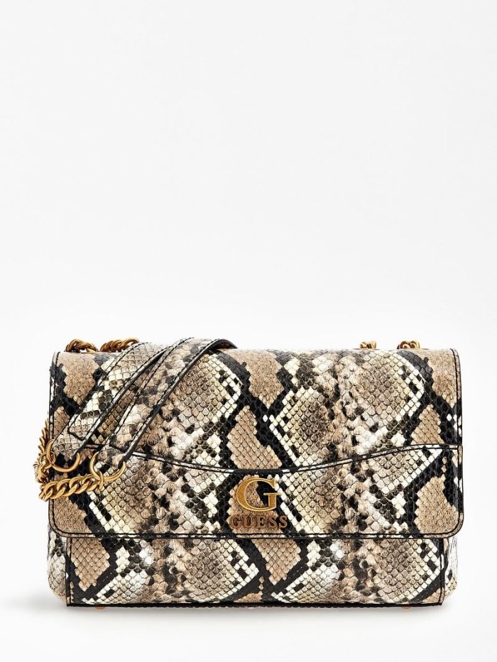 Bolsas Hombro Guess Nell Python-print Mujer Beige | SE-152210