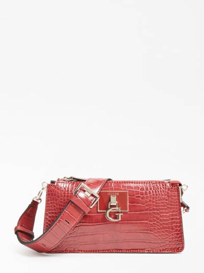 Bolsas Hombro Guess Stephi Croc Print Mini Mujer Rojos | SE-328910