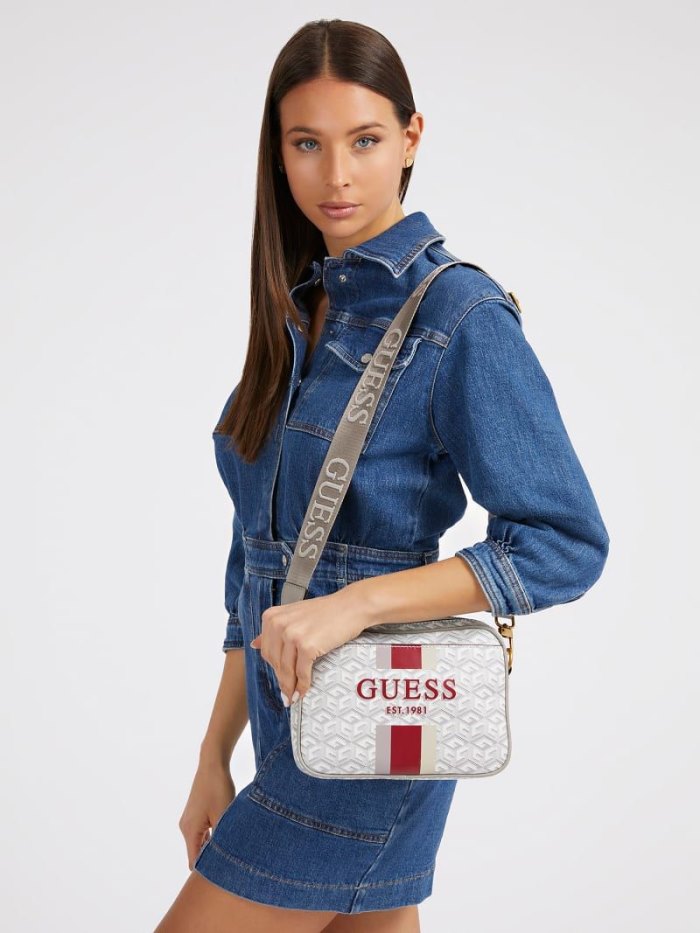 Bolsas Hombro Guess Vikky G Cube Logo Mujer Creme | SE-659208