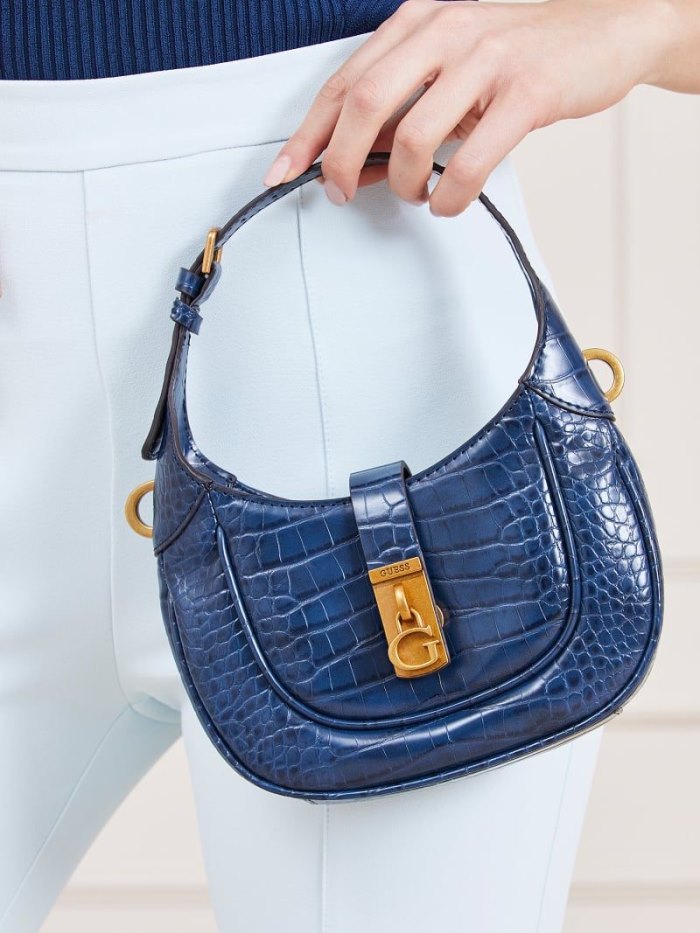 Bolso Hobo Guess Maimie Croc Print Mini Mujer Azules | SE-201670