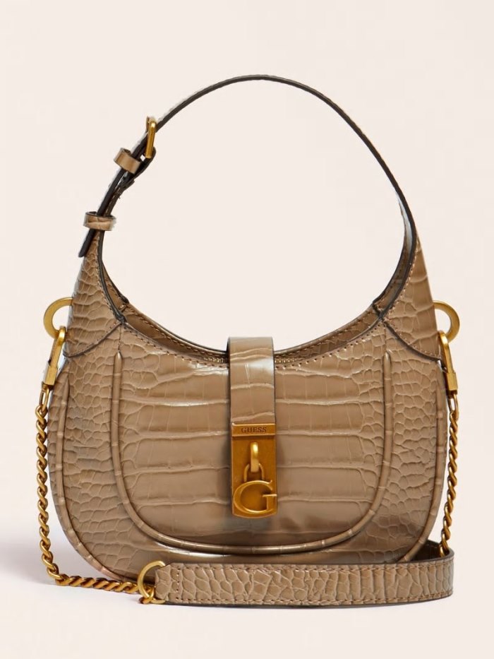 Bolso Hobo Guess Maimie Croc Print Mini Mujer Creme | SE-636008