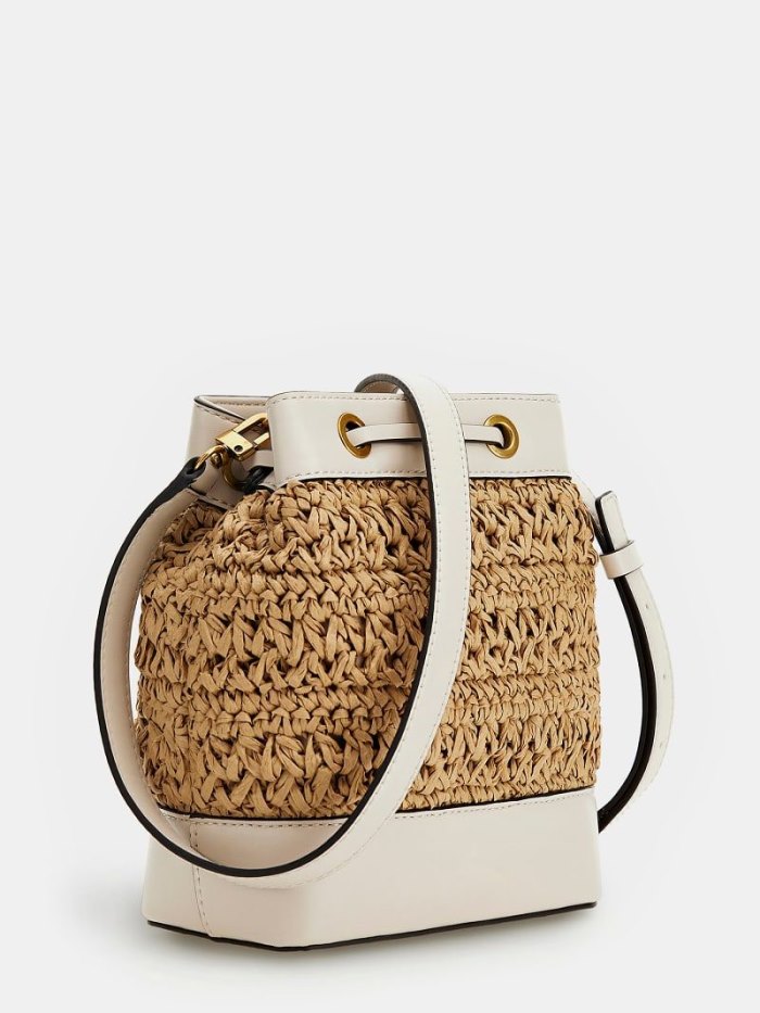 Bolso Saco Guess Liguria Straw Mini Bucket Bag Mujer Blancos | SE-482131