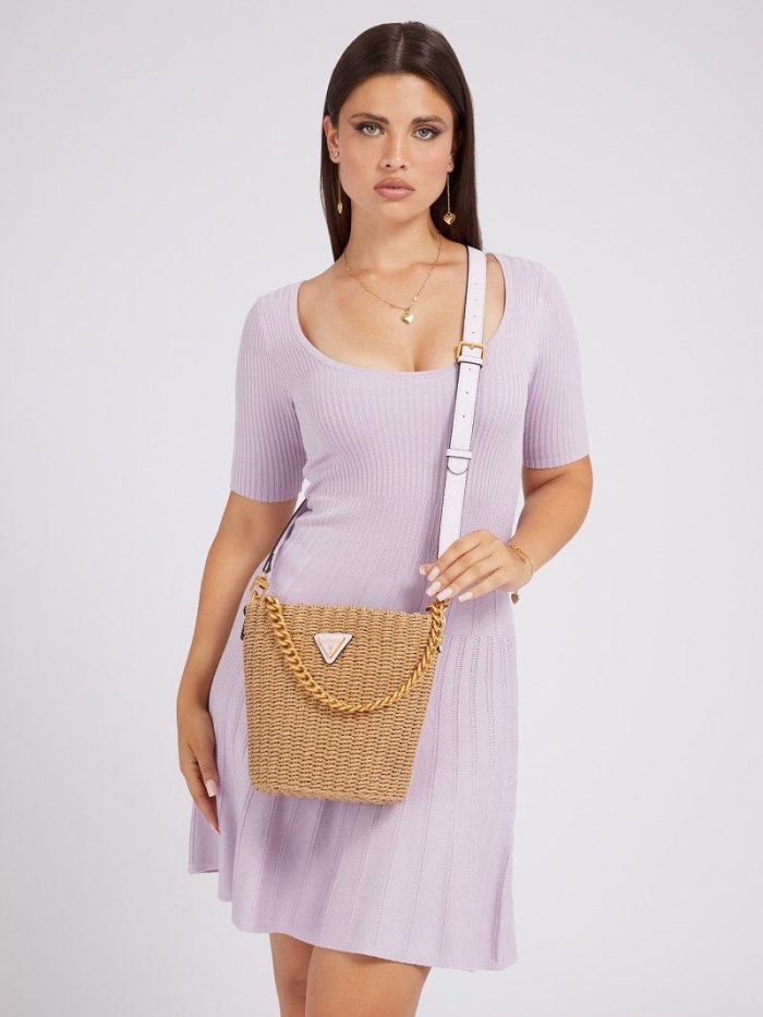 Bolso Saco Guess Lilica Raffia Mini Bucket Bag Mujer Lilac | SE-241222