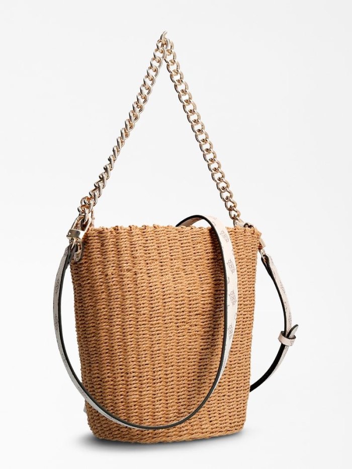 Bolso Saco Guess Lilica Raffia Mini Bucket Bag Mujer Beige | SE-852661