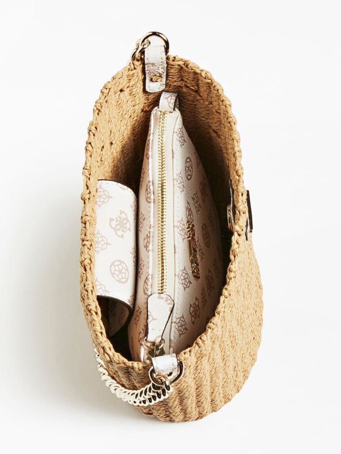 Bolso Saco Guess Lilica Raffia Mini Bucket Bag Mujer Beige | SE-852661