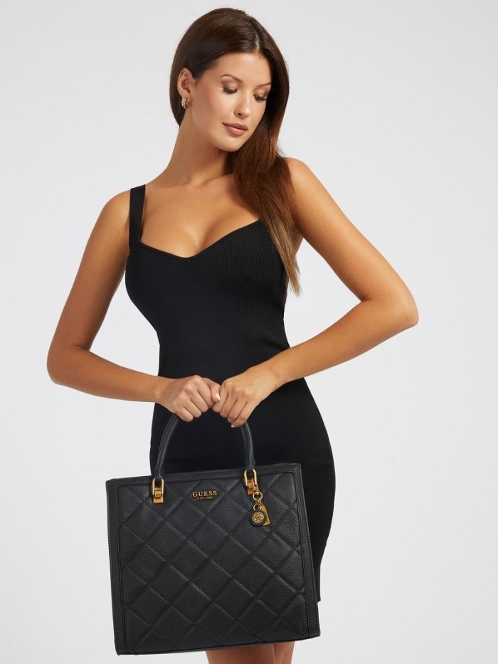 Bolsos Shopper Guess Abey Quilted Mujer Negros | SE-573038