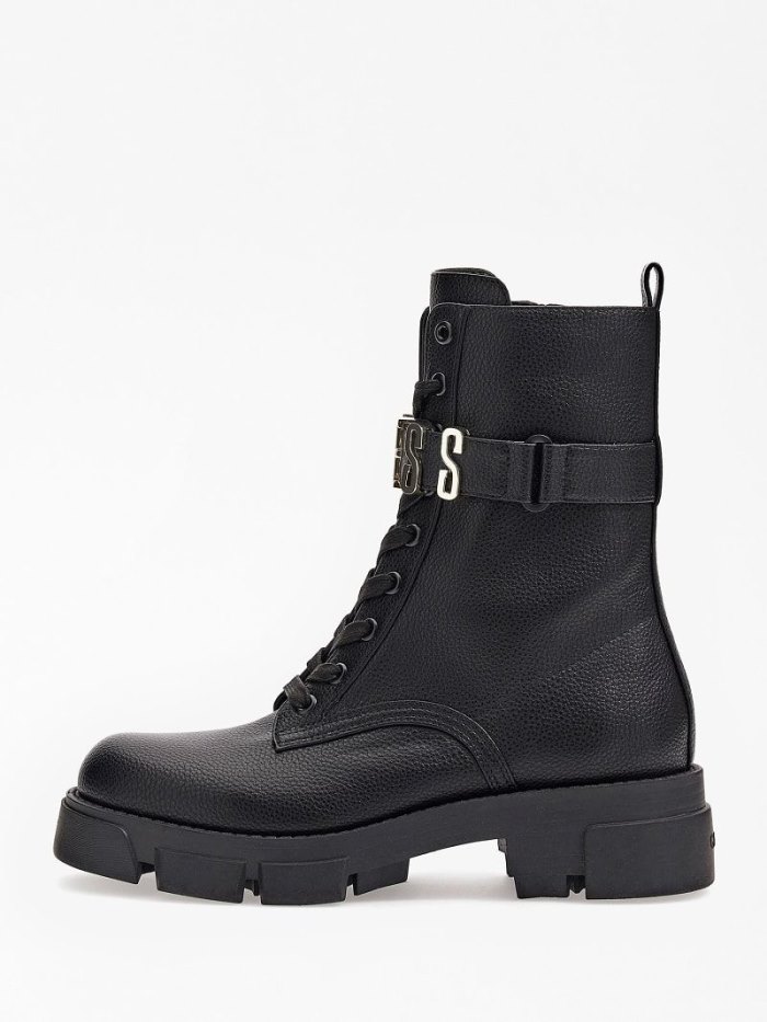 Botas Guess Madox Lettering Logo Combat Mujer Negros | SE-634450