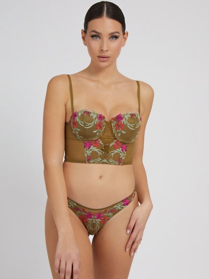 Bragas Guess Embroidery Brazilian Mujer Verde Oliva | SE-561045